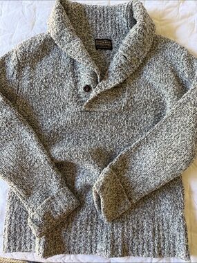 Textured Shawl Turtleneck Sweater - Gray
